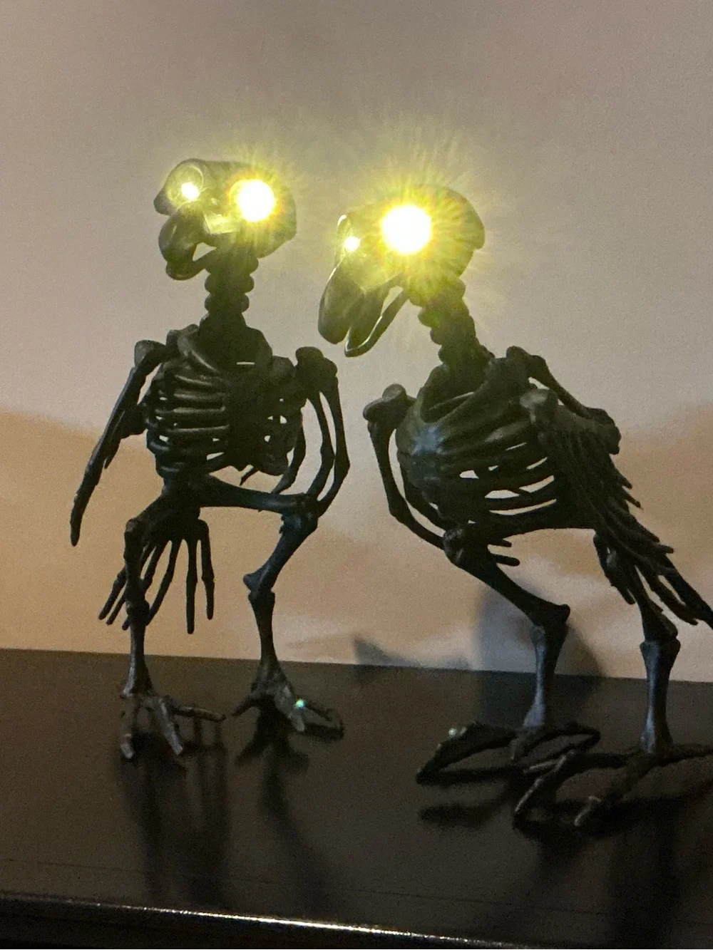 2 Black Halloween Skeleton Ravens Crows With Light Up Eyes Decor 🐦‍⬛